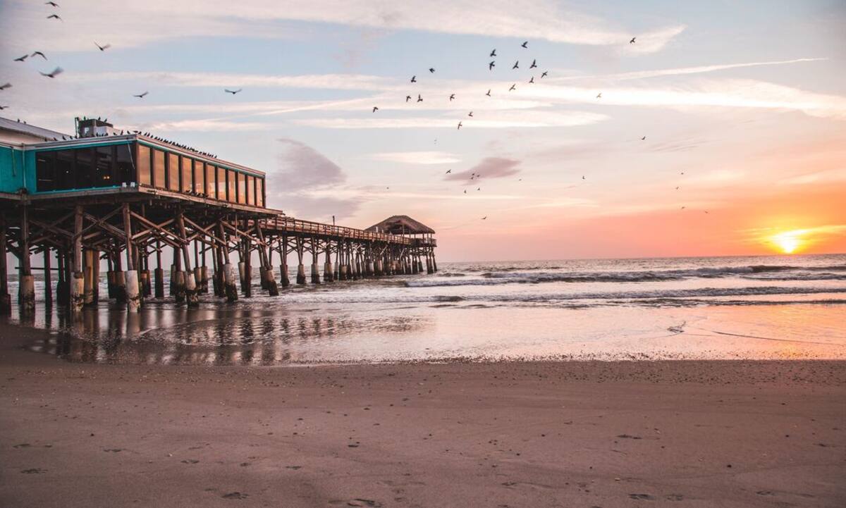 Sunrise over Cocoa Beach and the pier a short walk away